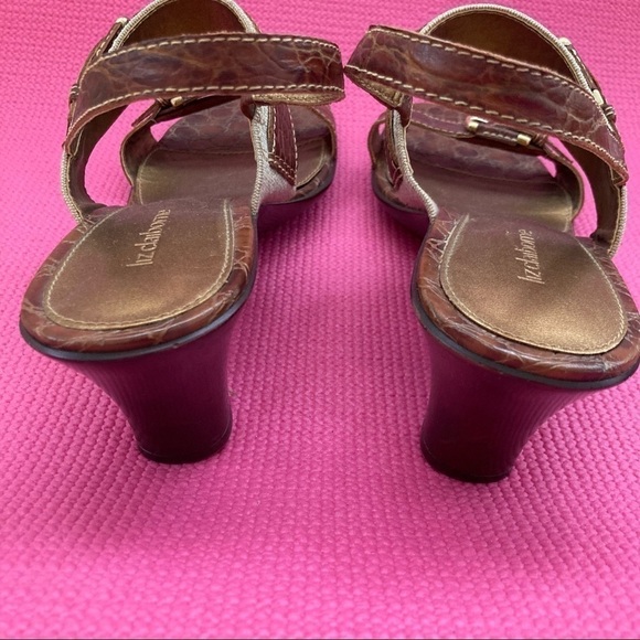 LIZ CLAIBORNE BROWN FAUX SNAKESKIN/CANVAS  LEATHER SANDALS/HEELS size 10… - Picture 4 of 7
